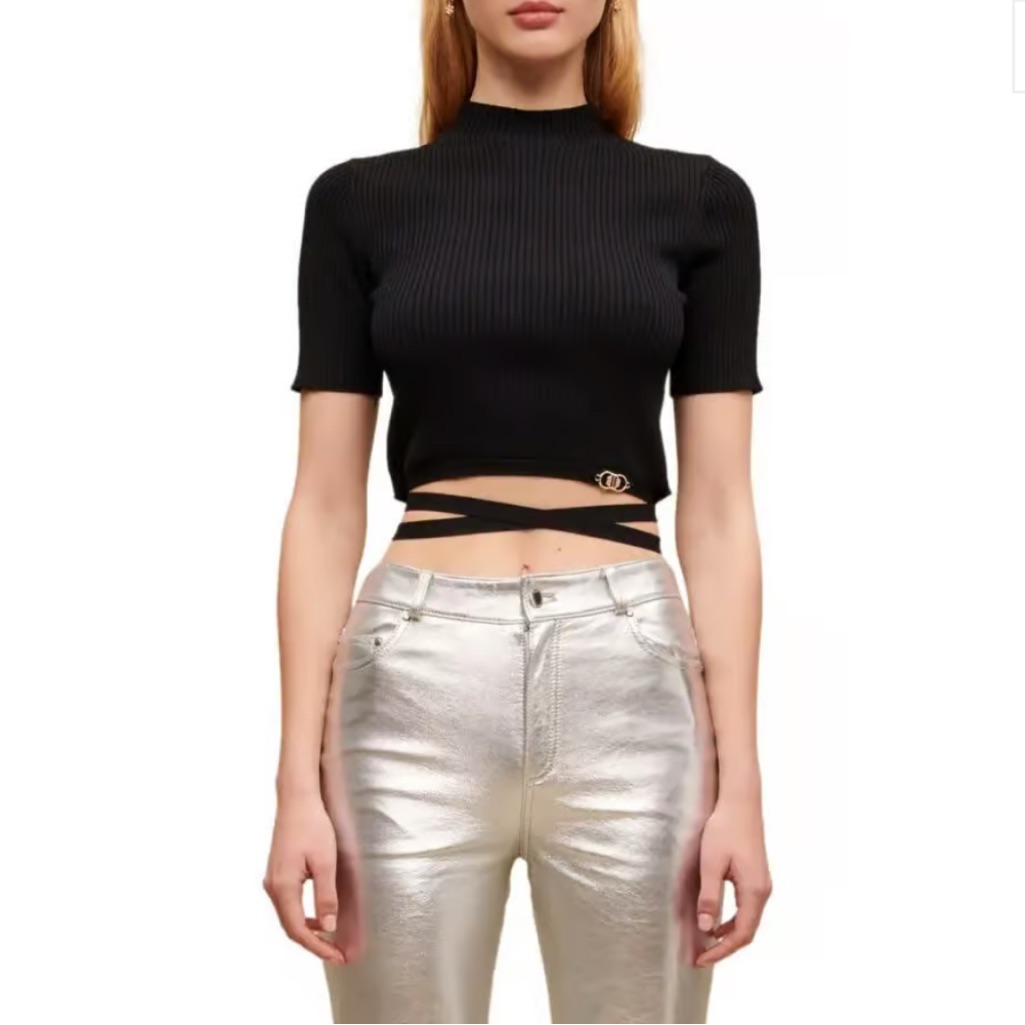 Maje Mosea Tie Waist Crop Top